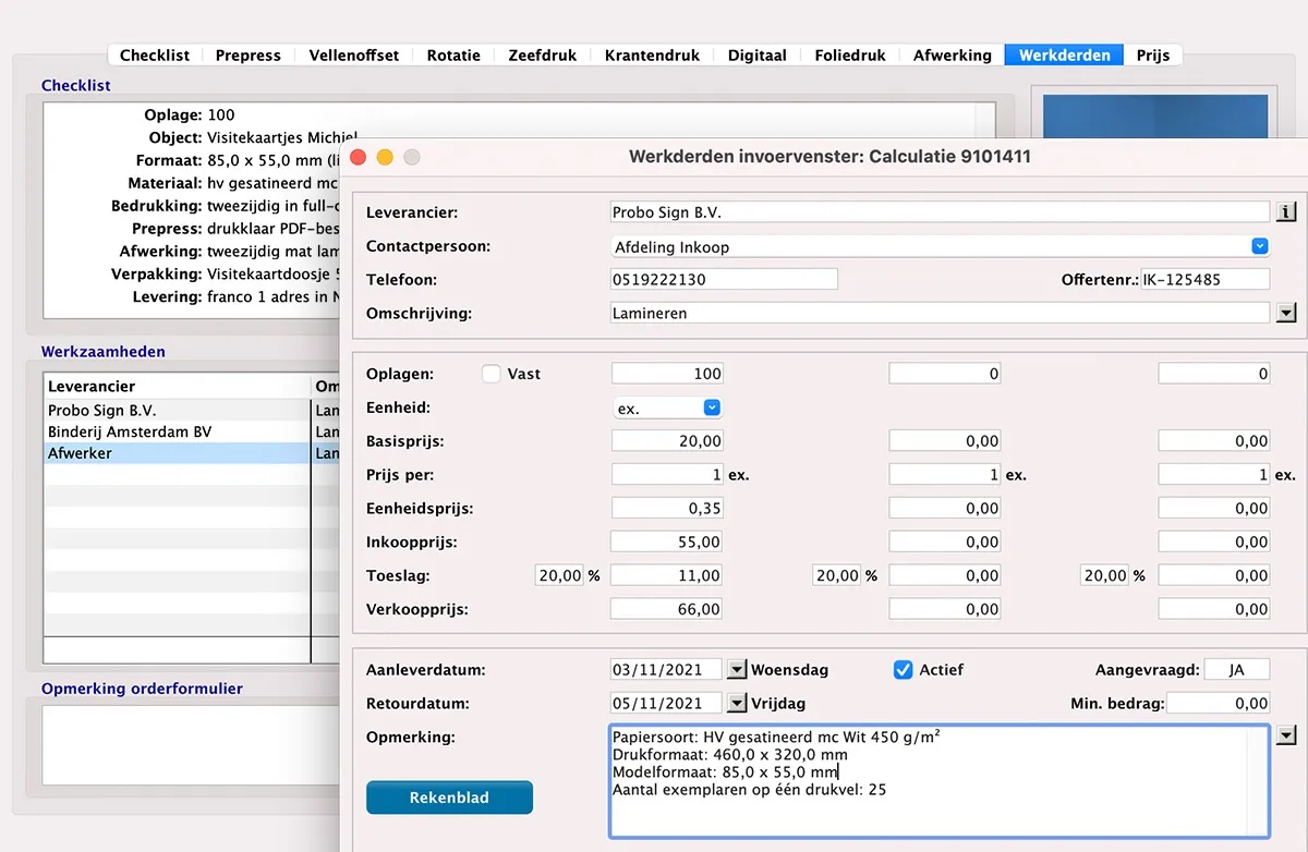 Calculatie werkderden in MultiPress