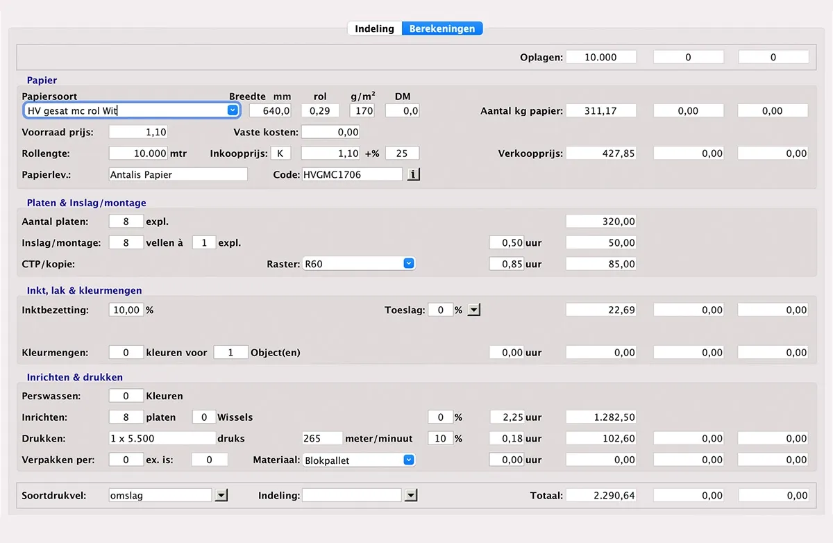 Calculatie rolverwerking in MultiPress