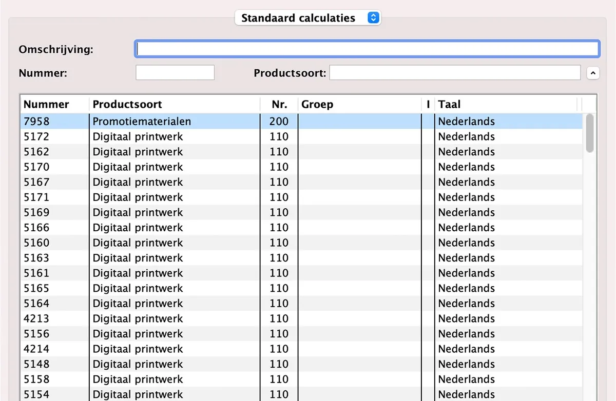 Standaardcalculatie in MultiPress