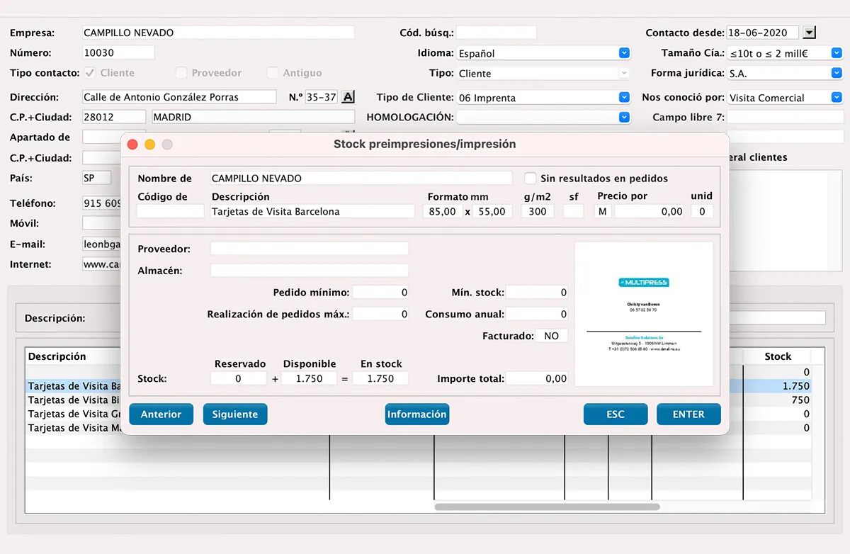 Gestión de productos y pre-impresos in MultiPress