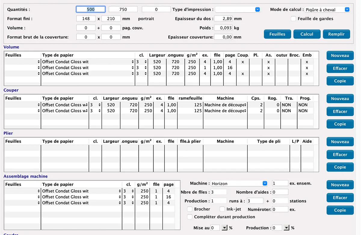 Calcul de la finition, de la manutention et des dernières étapes in MultiPress