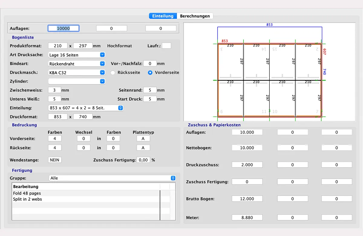 Kalkulation für den Heatset Rollenoffsetdruck in MultiPress