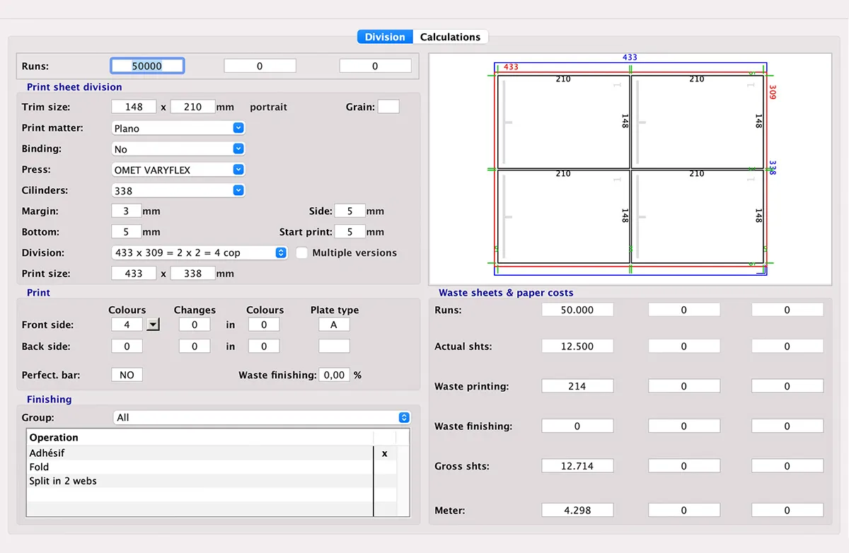 Rotogravure calculation in MultiPress