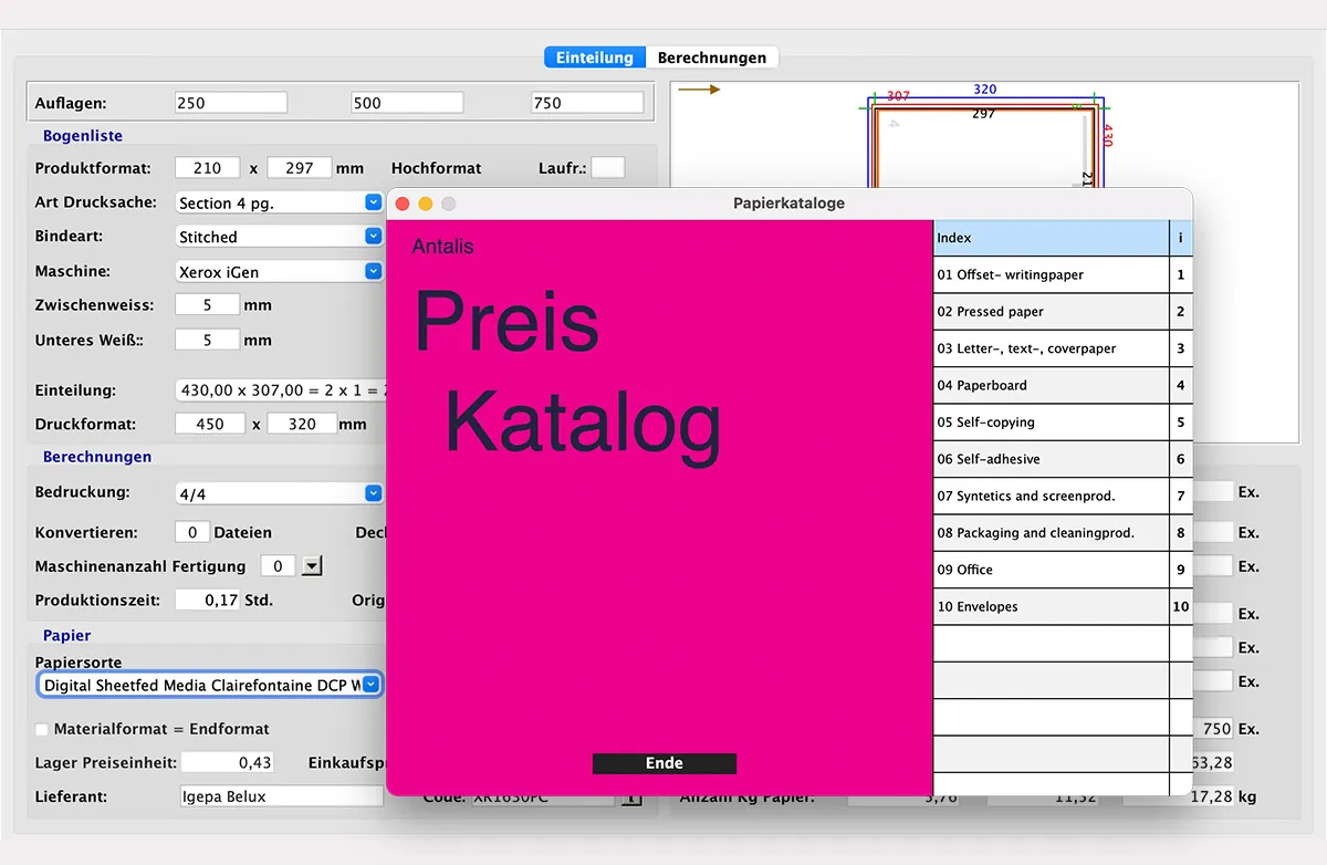 Lieferantenkatalog-Kalkulation in MultiPress